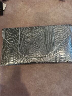 Silver Snake-Embossed Envelope Clutch